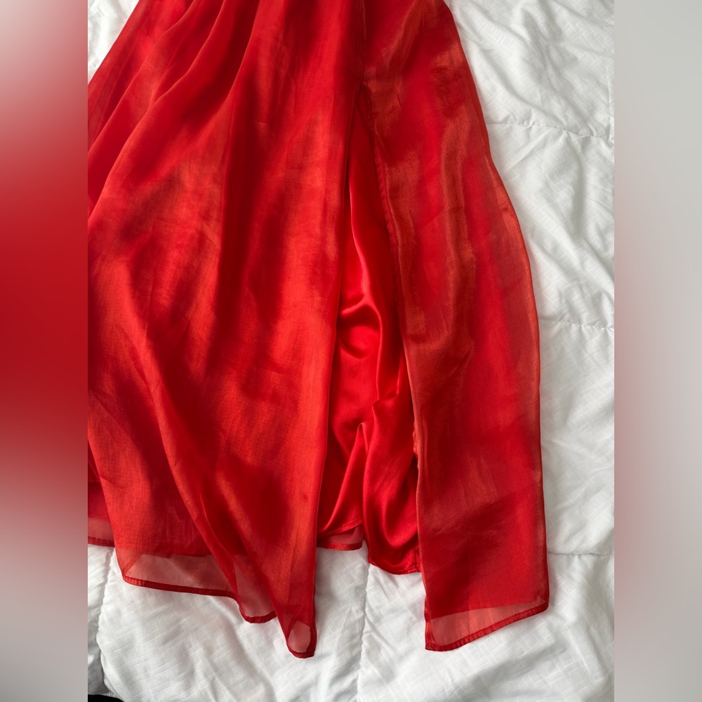 Anthropologie If By Sea Metallic Maxi Gown XS Red Prom Formal Deep Plunge Slit - Picture 5 of 12